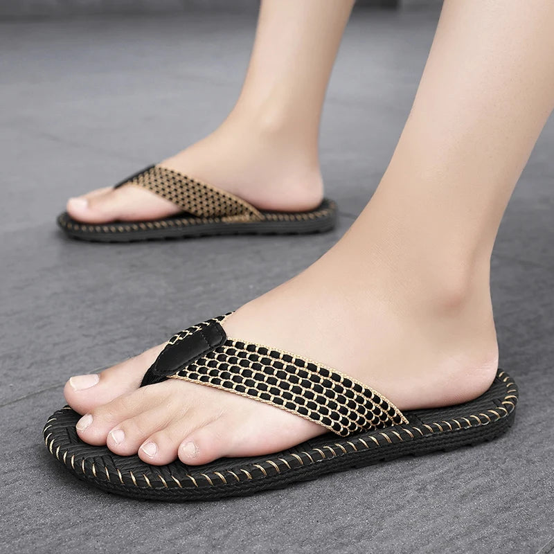 Chanclas Hombre Lino Tejidas Ligeras Interiores Silenciosas | Verano