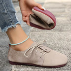 Zapatos Planos Marrones con Cordones | Gamuza Sintética | Punta Redonda | Talla Grande