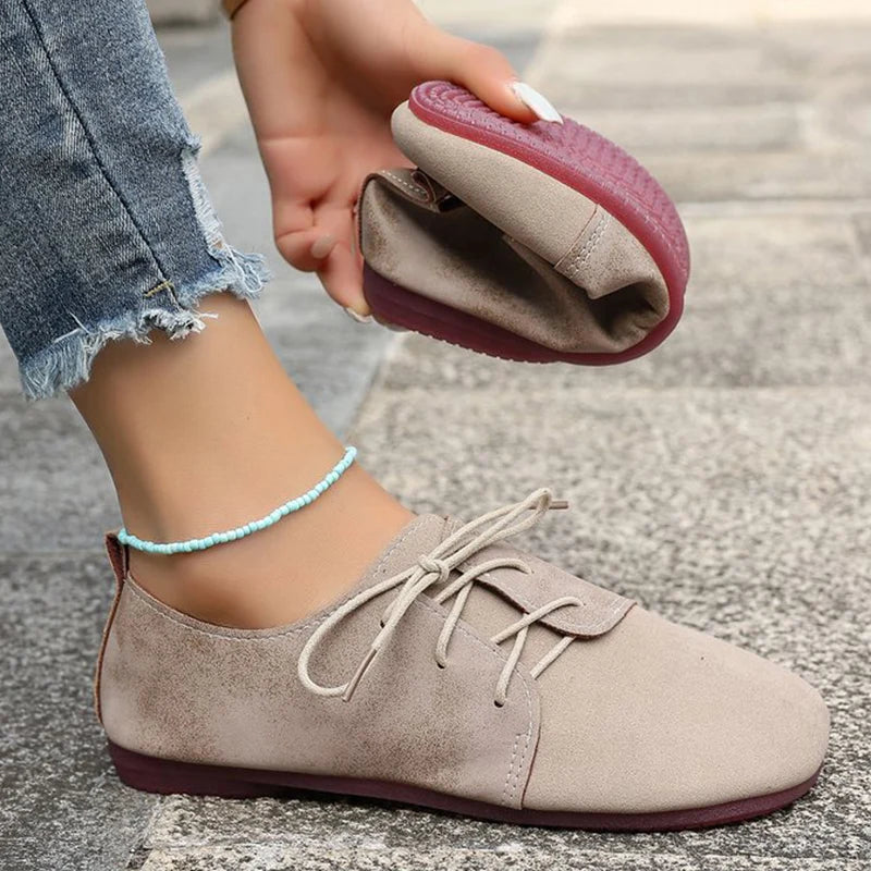 Zapatos Planos Marrones con Cordones | Gamuza Sintética | Punta Redonda | Talla Grande