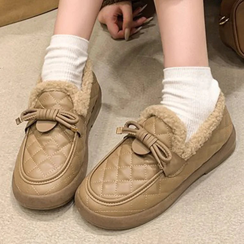 Botines Cálidos de Felpa con Lazo Coreano para Mujer