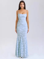 Vestido Largo Tipo Sirena Con Tirantes Finos Jacquard Sexy 2025