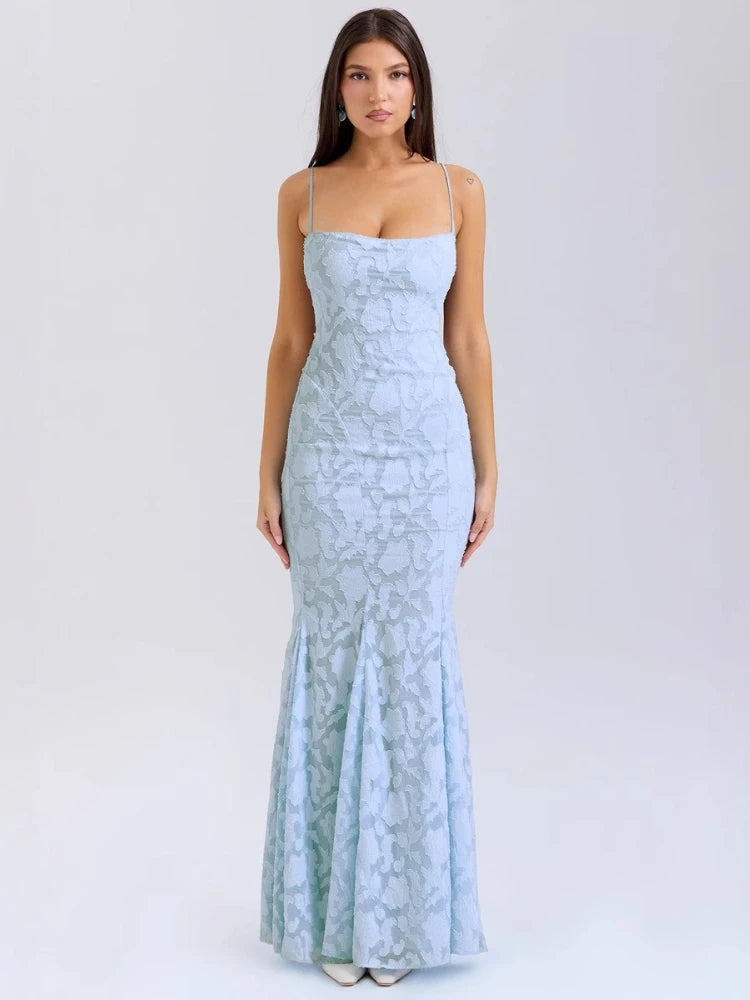 Vestido Largo Tipo Sirena Con Tirantes Finos Jacquard Sexy 2025