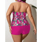 Bikini de Talla Grande Estampado | Cordón Lateral, Cuello Colgante y Encaje | Espalda Descubierta