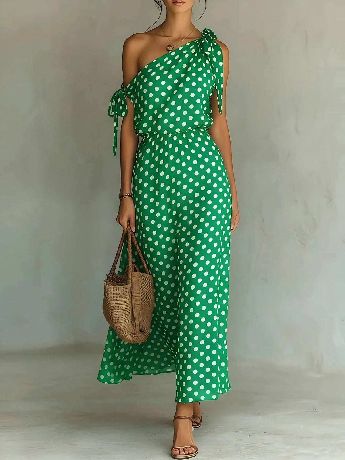 Vestido Midi Estampado Hombros Descubiertos