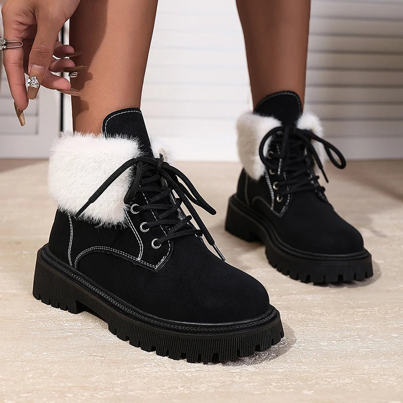 Botines de Plataforma con Cordones y Forro de Felpa