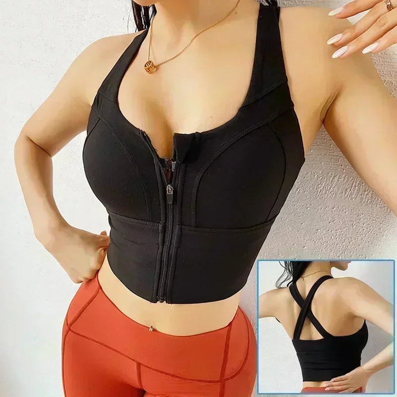 Top Sujetador Deportivo para Mujer | Cremallera Frontal y Realce | Top de Yoga y Fitness