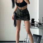 Falda de Mezclilla Camuflaje | Cintura Alta | Estilo Americano Retro