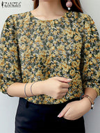 Blusa Bohemia  | Estampado Floral y Manga 3/4 | Estilo Túnica Vacacional | Ticotrendy