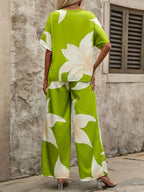 Conjunto de Verano Mujer | Estampado Floral y Shorts | Color Verde
