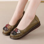 Mocasines Étnicos de Cuero Genuino para Mamá | Punta Redonda | Antideslizantes | Verano 2025