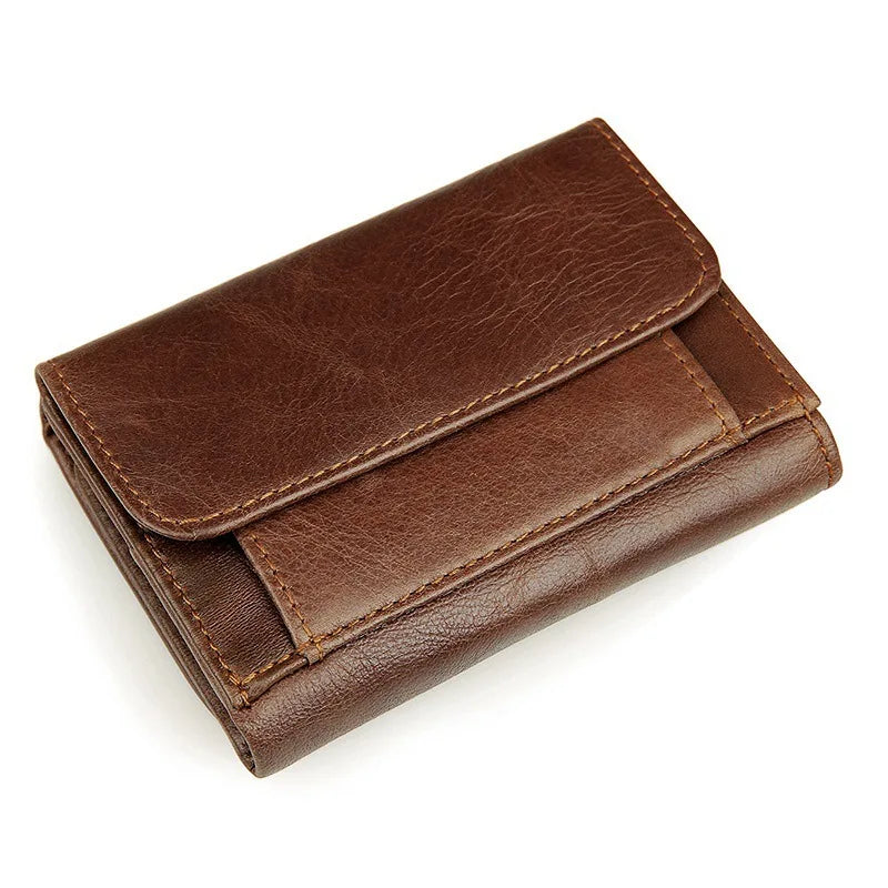 GENODERN, billeteras de cuero genuino para hombre, monedero corto de lujo a la moda para hombre, billeteras masculinas triples de alta calidad con cerrojo