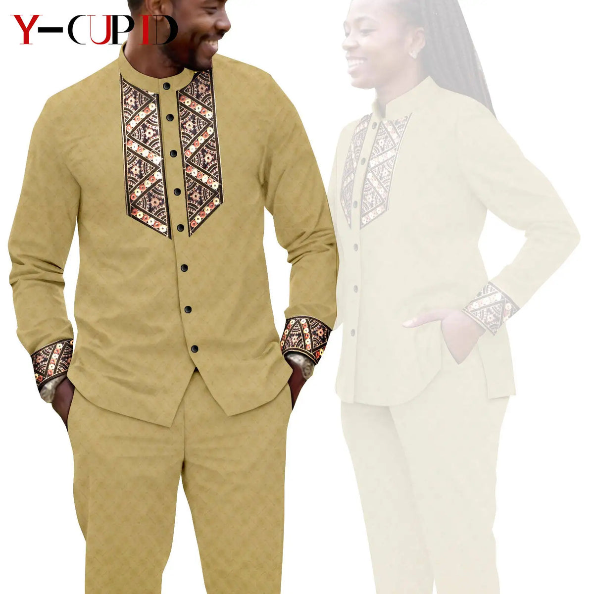 Conjunto Jacquard Africano Boda Pareja | Blusa y Pantalón | Tallas XS-6XL | Tico Trendy