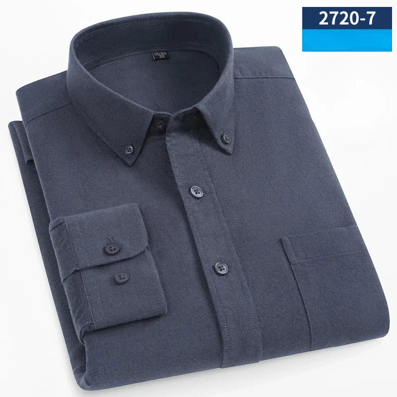Camisa Oxford Cepillado | Algodón 100% | Ajuste Formal | Blanca Sólida | Ticotrendy