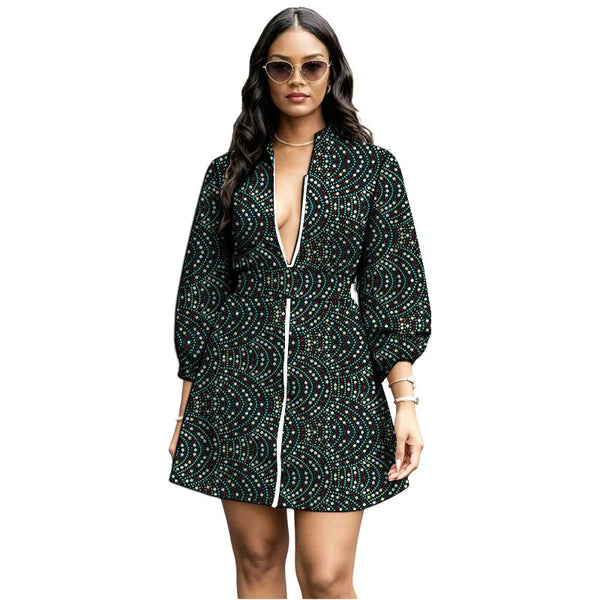Vestido Africano con Mangas Abullonadas y Cinturón