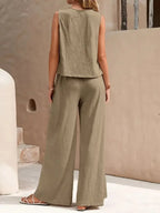 Ticotrendy: Conjunto Elegante de Pantalón y Top Sin Mangas | Color Sólido Verano 2025