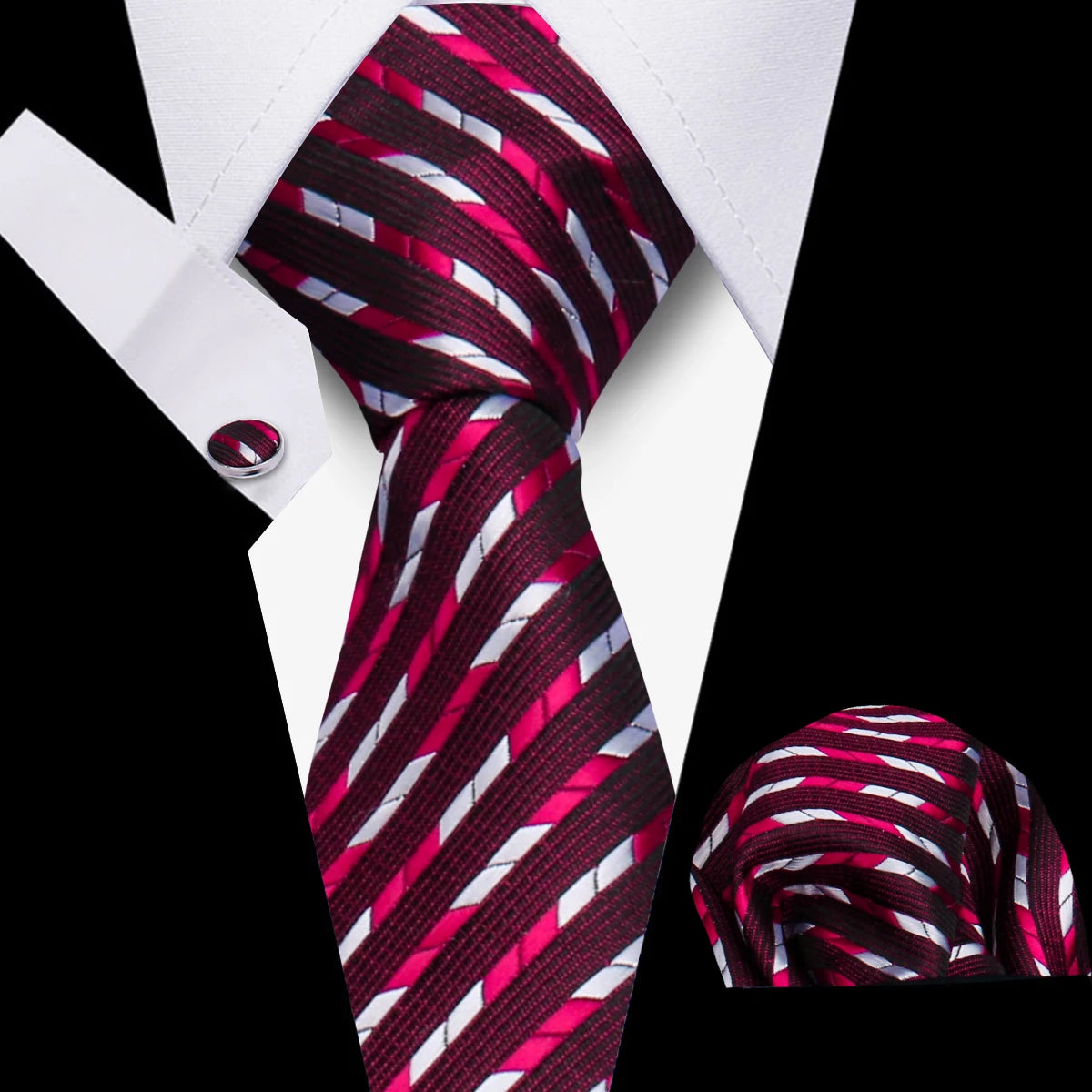 Conjunto Corbata Pañuelo Gemelos Negocios Boda Accesorio De Moda
