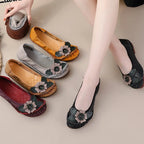 Mocasines Planos Florales de Cuero Genuino | Hechos a Mano | Talla 41 | Estilo Retro