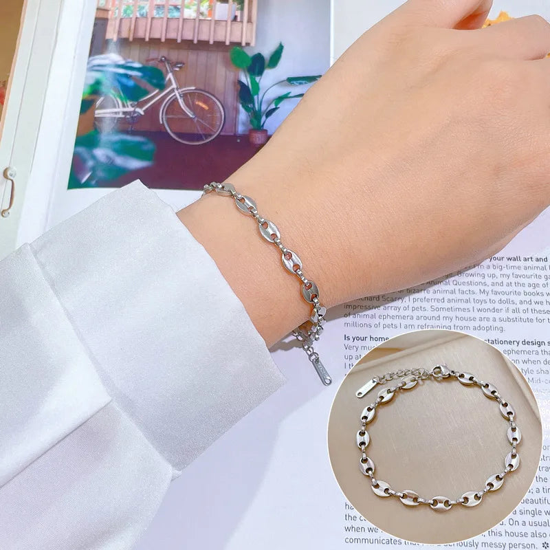 Pulseras de cadena de granos de café cubanos de Hip Hop de acero inoxidable para mujeres y niñas, accesorios de mano de moda, joyería, regalos de cumpleaños