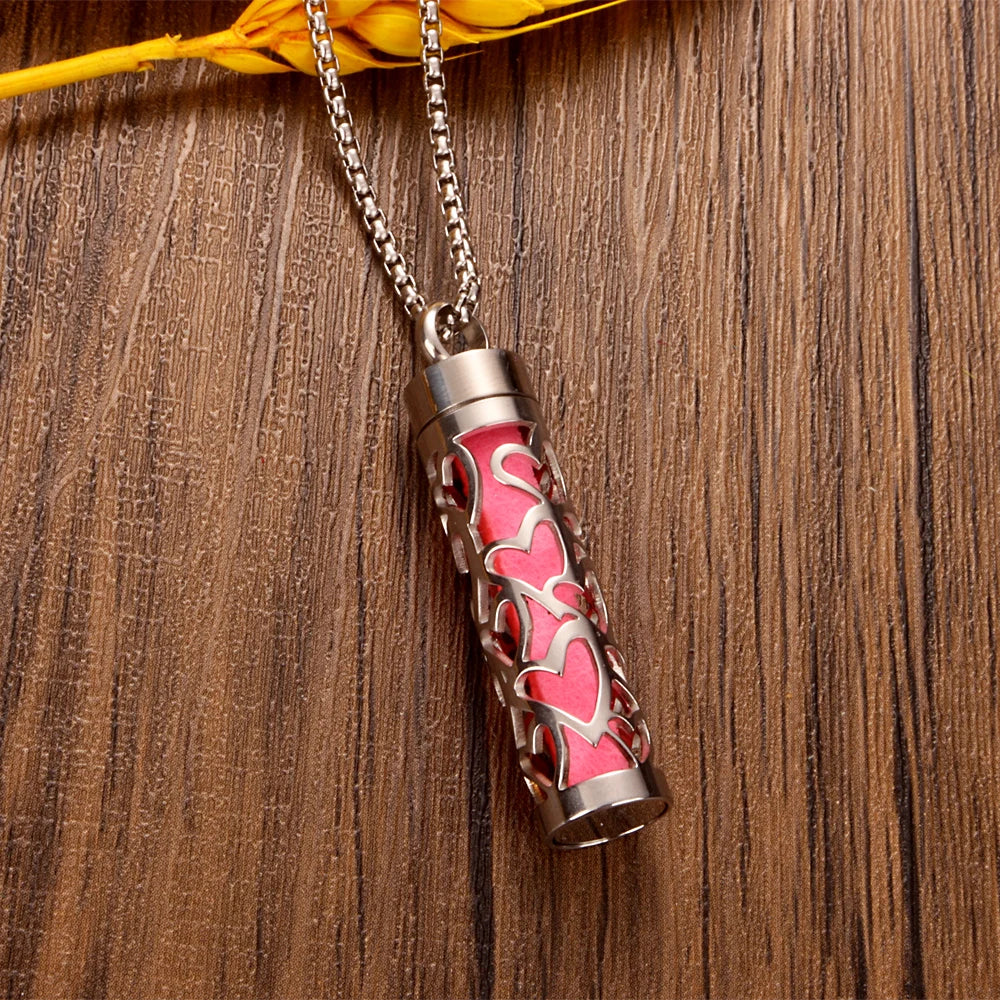 Ambientador de barra Vertical hueca de acero inoxidable, difusor de aceite de Perfume, medallón, joyería, colgante, collar para mujeres, hombres y adolescentes