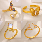 Anillo Mariposa Ticotrendy | Zirconia y Cola Pez | Acero Inox Oro | Joyería Moda 2025
