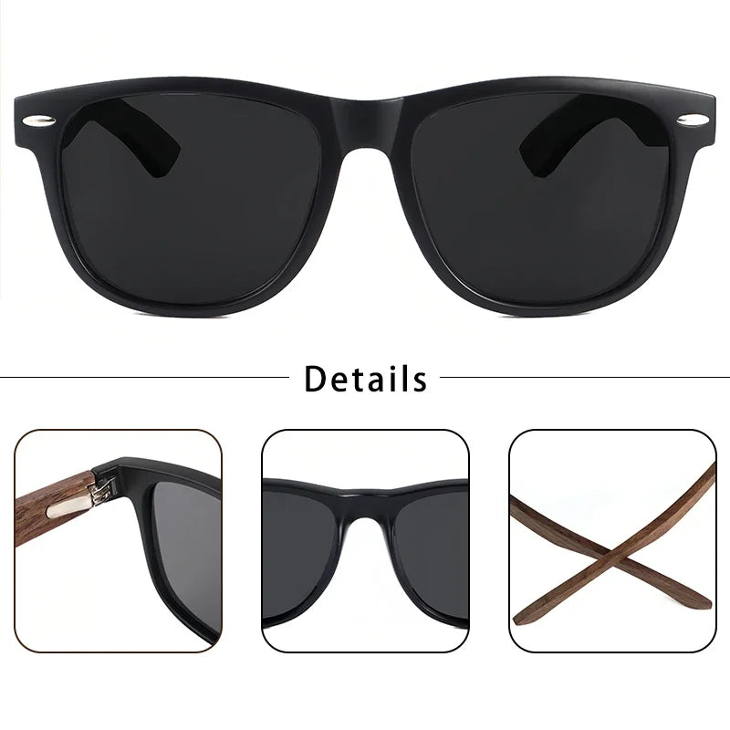 Gafas de Sol CATERSIDE Retro | Madera Natural y Montura TR90 | Lentes Polarizadas Ovaladas