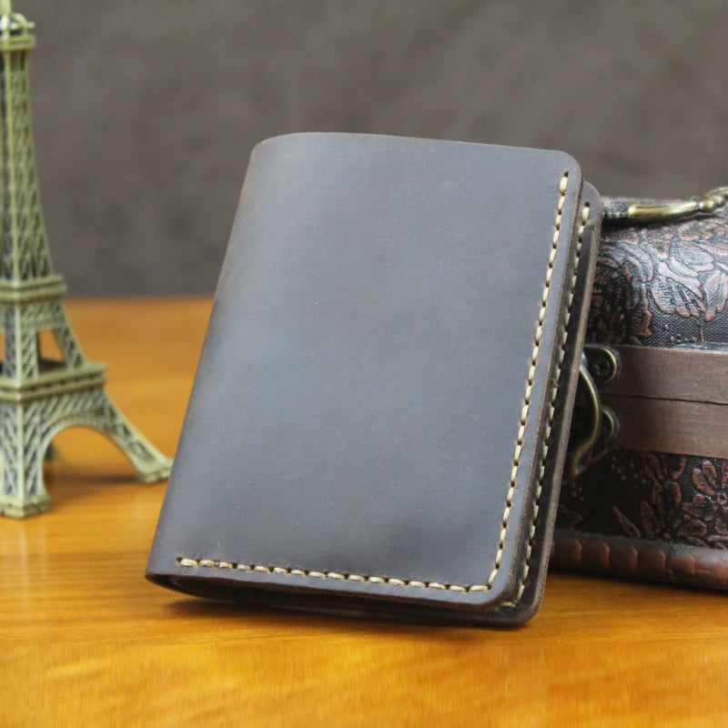 Cartera de Cuero Crazy Horse para Hombre | Hecha a Mano | Clips de Cuero | Bolsillo Vertical