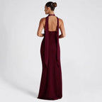 Vestido Maxi Halter Sexy Club Cuello V Profundo | Abertura Muslo Ajuste Delgado