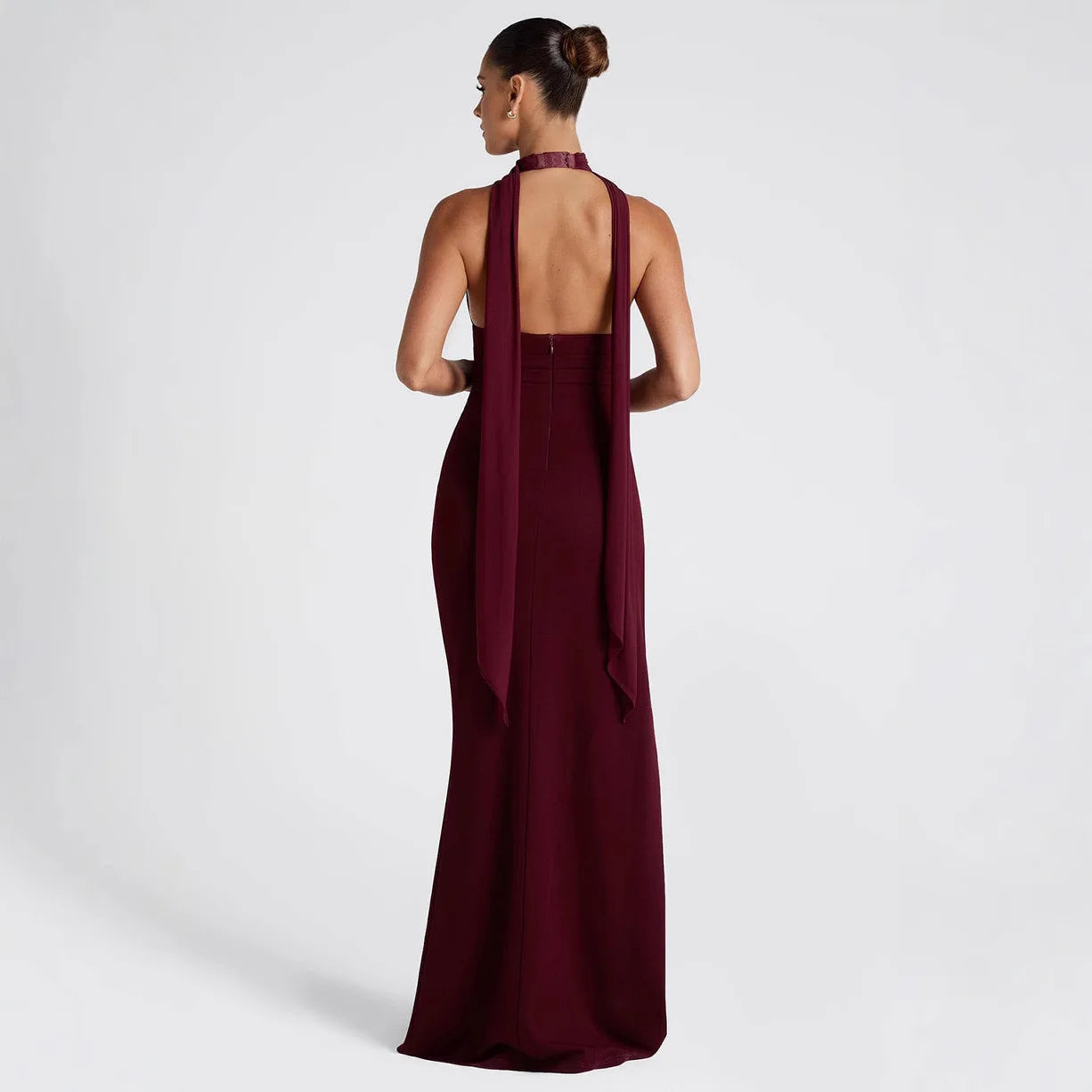 Vestido Maxi Halter Sexy Club Cuello V Profundo | Abertura Muslo Ajuste Delgado