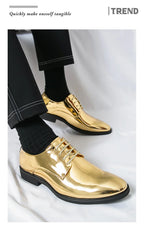 Zapatos Hombre Charol Plateados Lujo Boda Fiesta Punta Puntiaguda | Talla Grande