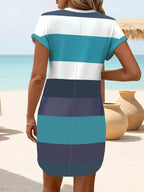 Minivestido Rayas para Mujer | Manga Corta con Bolsillos | Jersey Informal Talla Grande | Tico Trendy