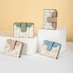 Cartera corta de cuero PU a la moda para mujer, tarjetero con cerrojo y flores pequeñas, cartera pequeña delgada, monedero multitarjetas para niña