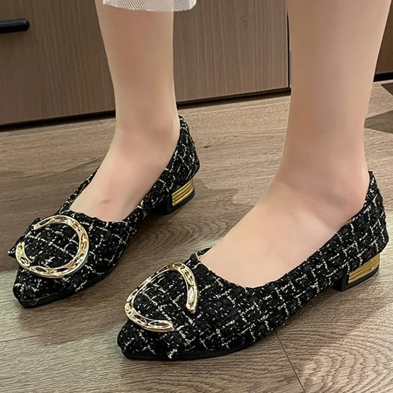 Zapatos Planos de Retales con Hebilla | Estilo Coreano | Punta Estrecha | Primavera y Otoño