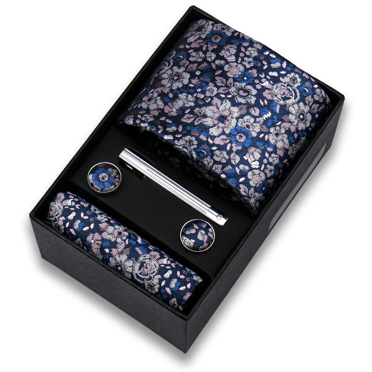 Conjunto de Lujo Corbata Gemelos Clip Pañuelo para Hombres Negocios Boda