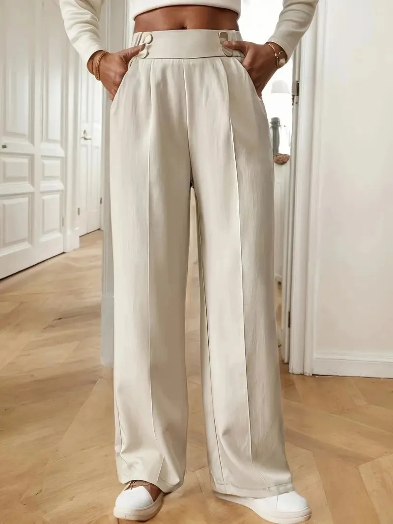 Pantalón Drapeado Elegante | Cintura Alta, Recto, Suelto y Color Sólido Verano 2025