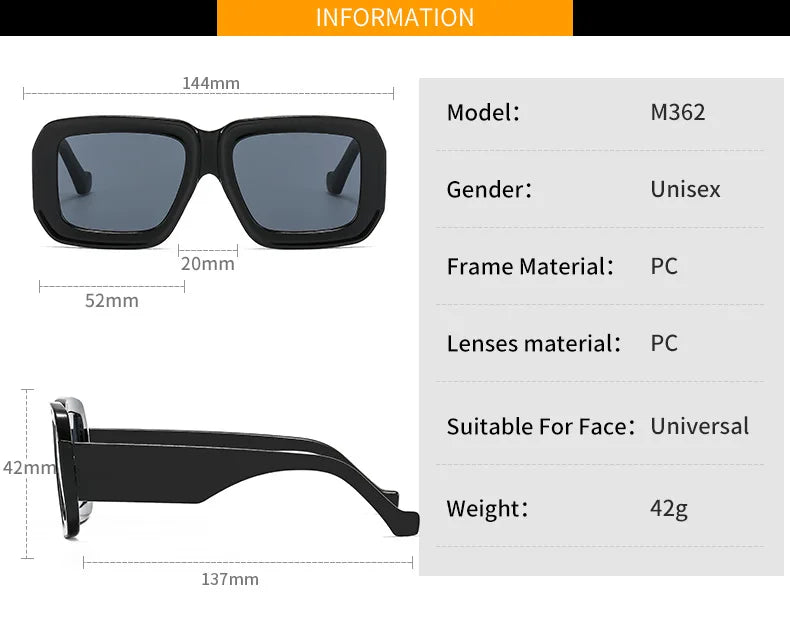 Gafas de Sol Cuadradas Grandes Retro Estilo Único Moderno