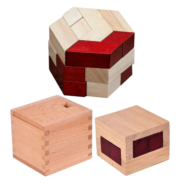 Juego de 3 uds. De rompecabezas de madera LuBan Lock, rompecabezas, juguetes de prueba IQ, juegos mentales educativos para adultos y niños, juego de enclavamiento desbloqueado