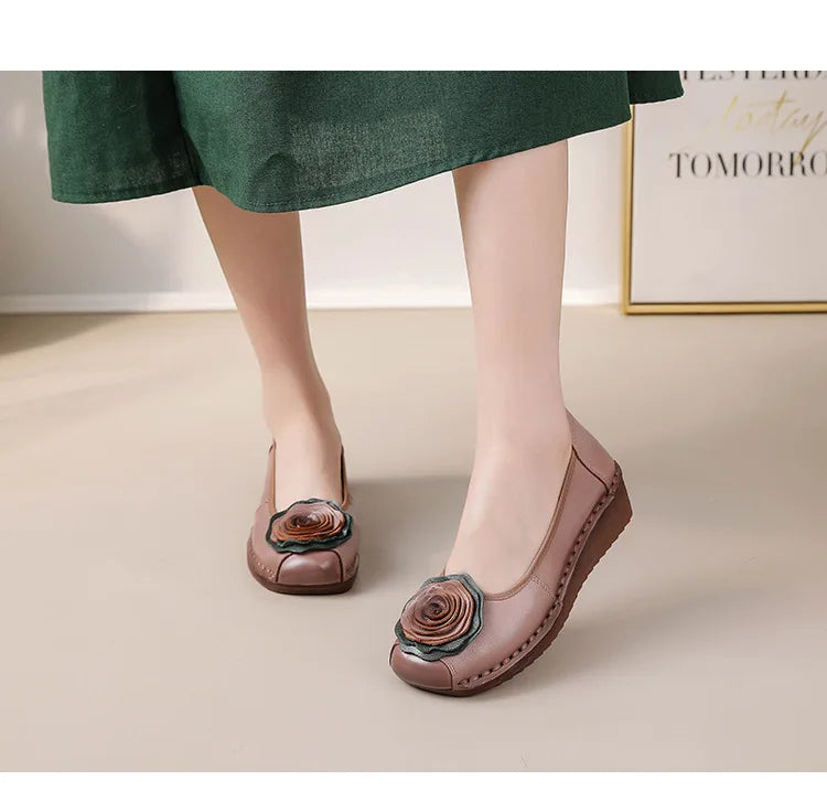 Mocasines Étnicos De Flores | Cuero Genuino Estilo Retro Lujoso Casual