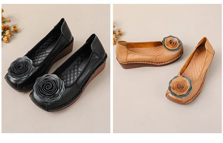 Mocasines Étnicos De Flores | Cuero Genuino Estilo Retro Lujoso Casual
