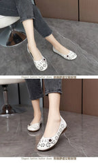 Mocasines de Cuero con Diseño Floral | Recortes Blancos | Planos | Informales