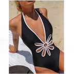 Traje de Baño de Una Pieza Halter - Ribete en Contraste y Diseño Ahuecado