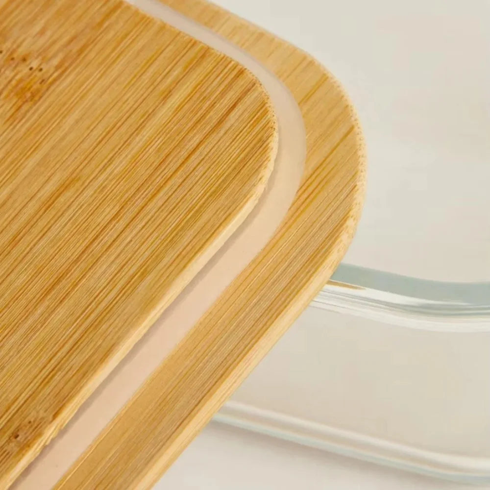 Fiambrera de Vidrio para Oficina | Tapa de Bambú y Apto para Microondas | Antifugas y Fresco |