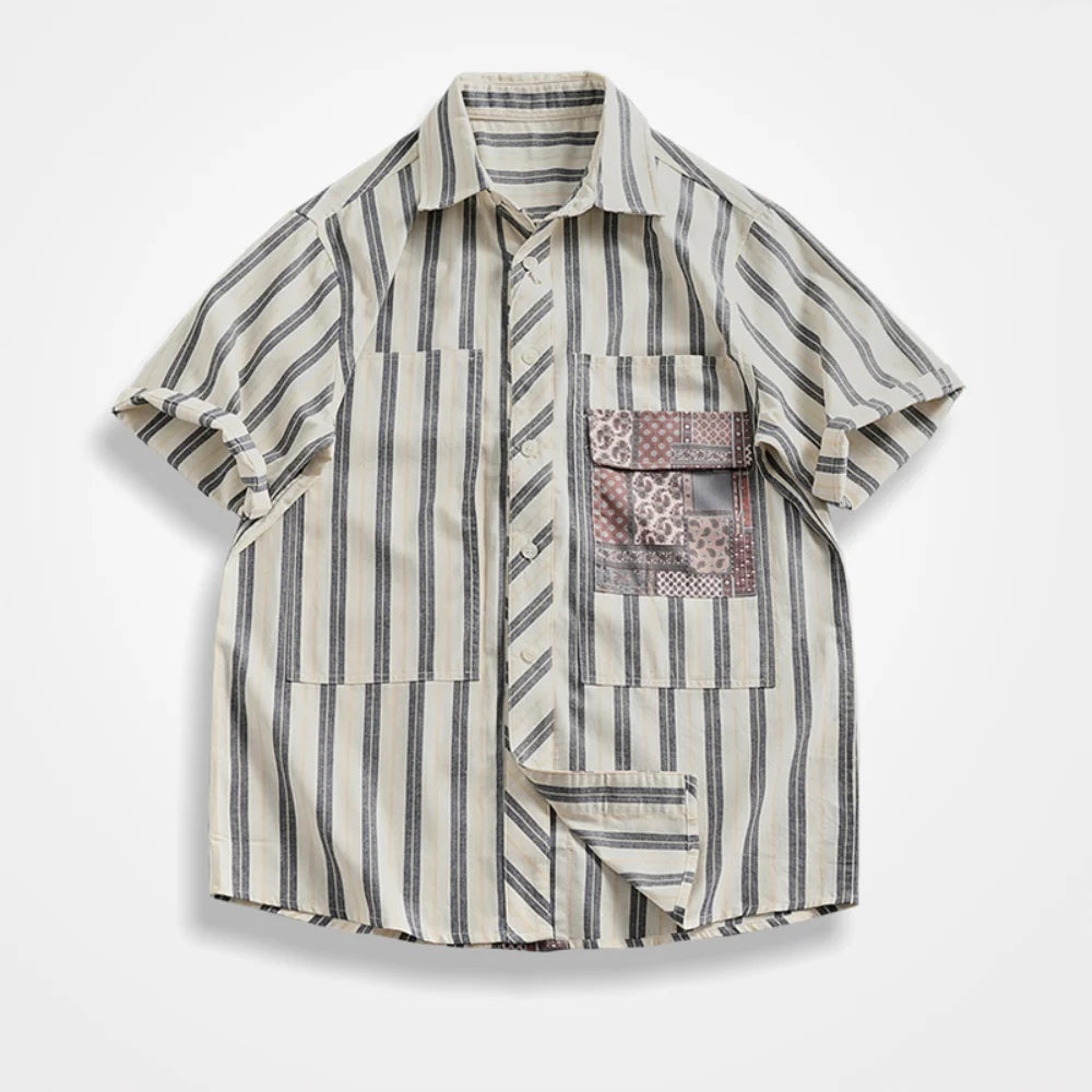 Camisa Carga Vintage Hombre | Rayas Clásicas | Algodón Puro | Manga Corta | Ticotrendy Costa Rica