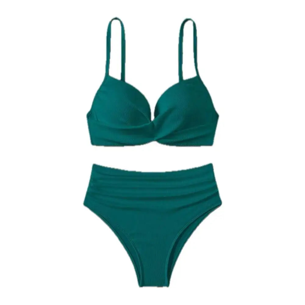 Bikini con Tirantes Finos y Cuello en V - Cintura Alta Torcida