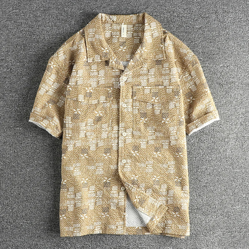 Camisa Floral Vintage Hombre | Tela Seersucker | Estilo Playa | Manga Corta | Ticotrendy