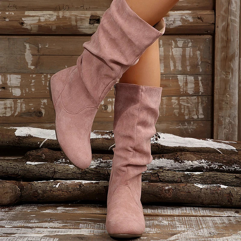 Botas de Media Pantorrilla Plisadas | Estilo Británico | Plataforma