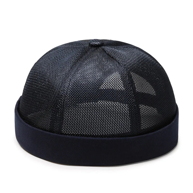 Primavera Verano Retro hombres mujeres Skullcap sombrero Docker marinero mecánico sin ala calle Hip hop gorra malla transpirable Casual