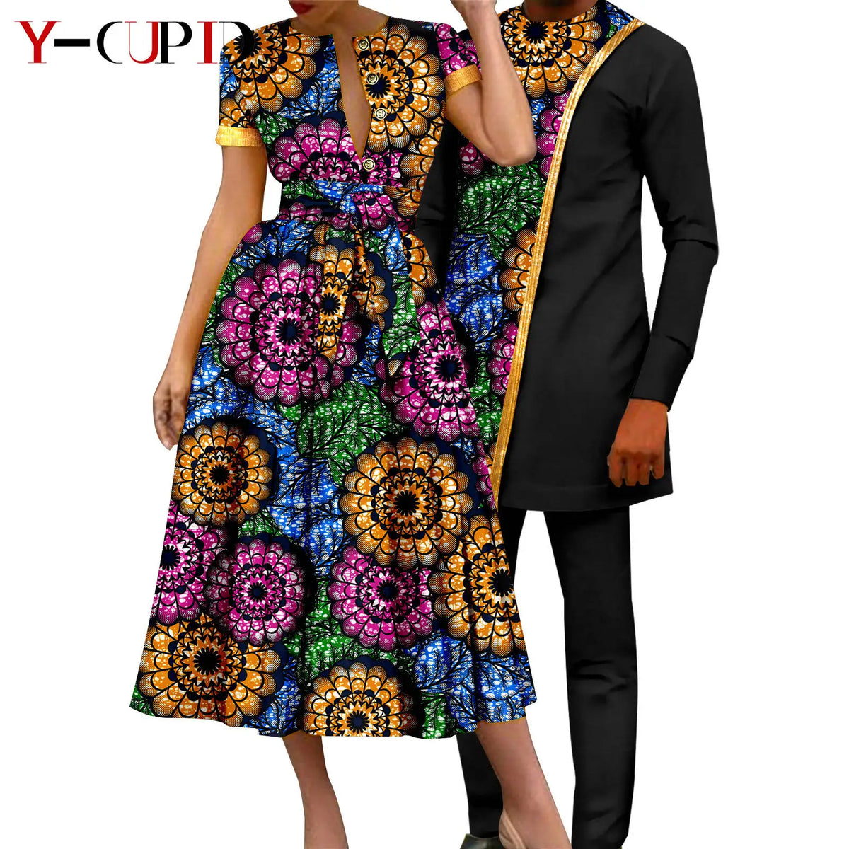 Vestido Dashiki Bazin Riche Africano Pareja | 2 Piezas | Tallas XS-6XL | Tico Trendy