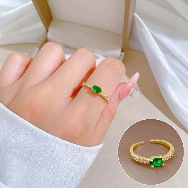Anillos de circón verde Vintage para mujer, anillo de cobre abierto ajustable clásico, accesorios de joyería, regalos para amigos