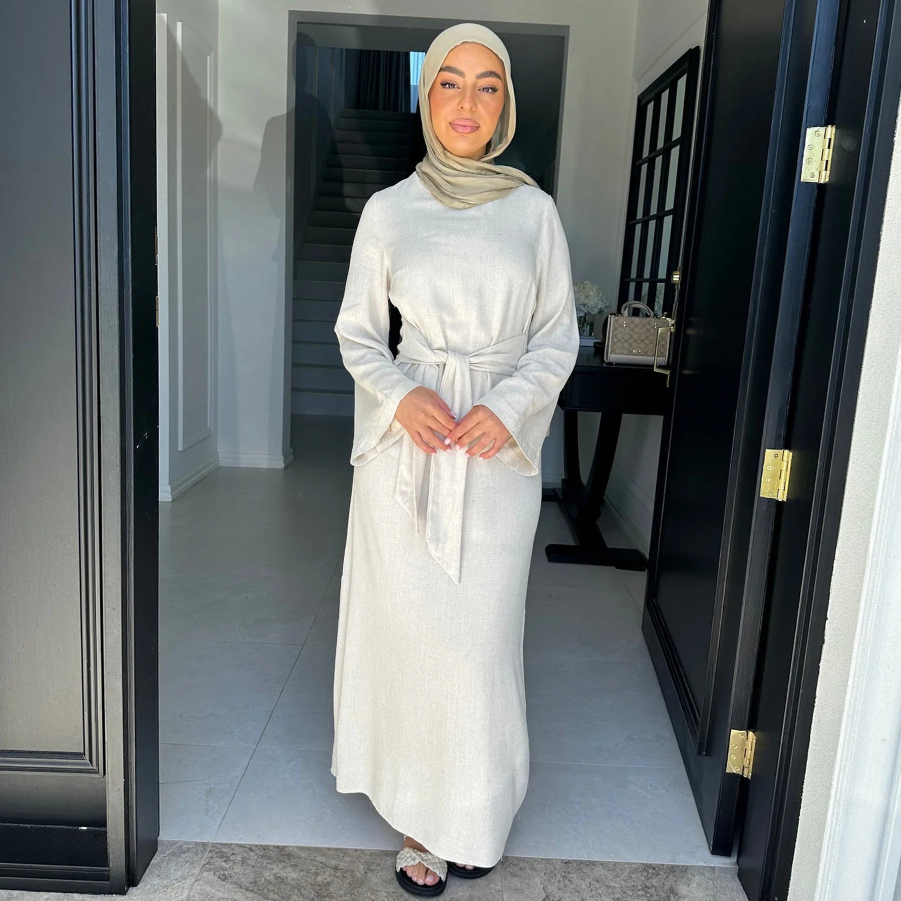 Vestido Bandage de lino y algodón Eid para mujer, vestido de fiesta Abaya musulmán, caftán árabe de Dubái, Turquía, Marruecos, vestido islámico