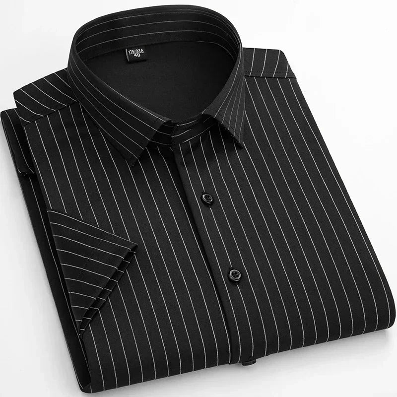 2025 Camisa de vestir antiarrugas elástica sin hierro para hombre, camisa de manga corta para hombre, Camisas sociales formales
